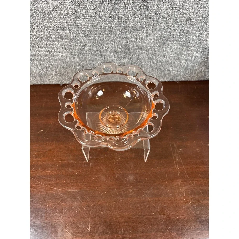 Vtg~Anchor Hocking Old Colony Lace Pink Depression Glass Pedestal Bowl